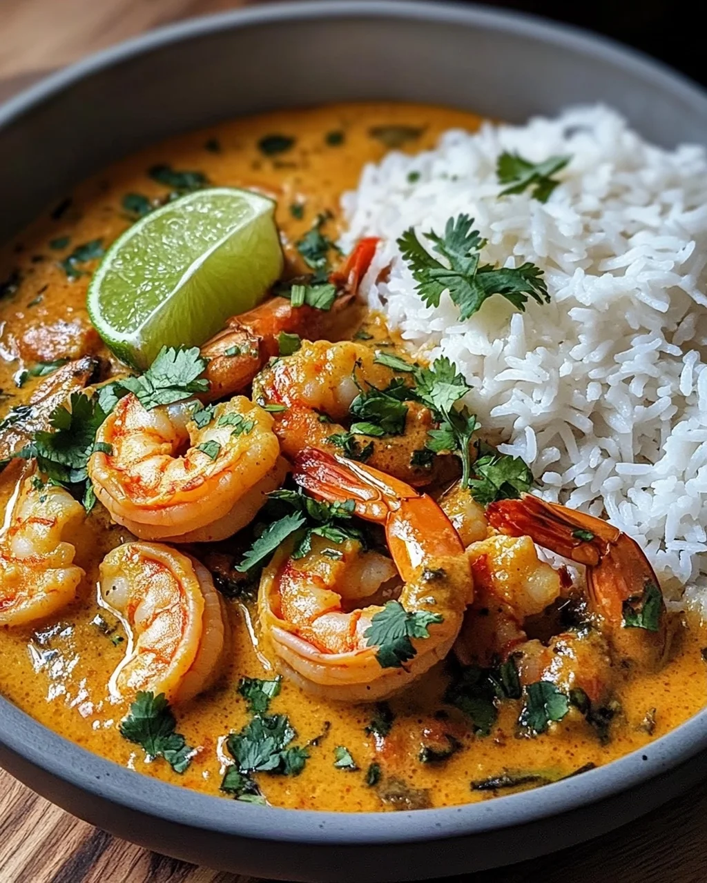 Aromatisches Garnelen Curry mit Kokosmilch und Reis
