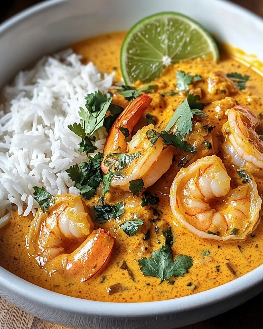 Aromatisches Garnelen Curry mit Kokosmilch und Reis