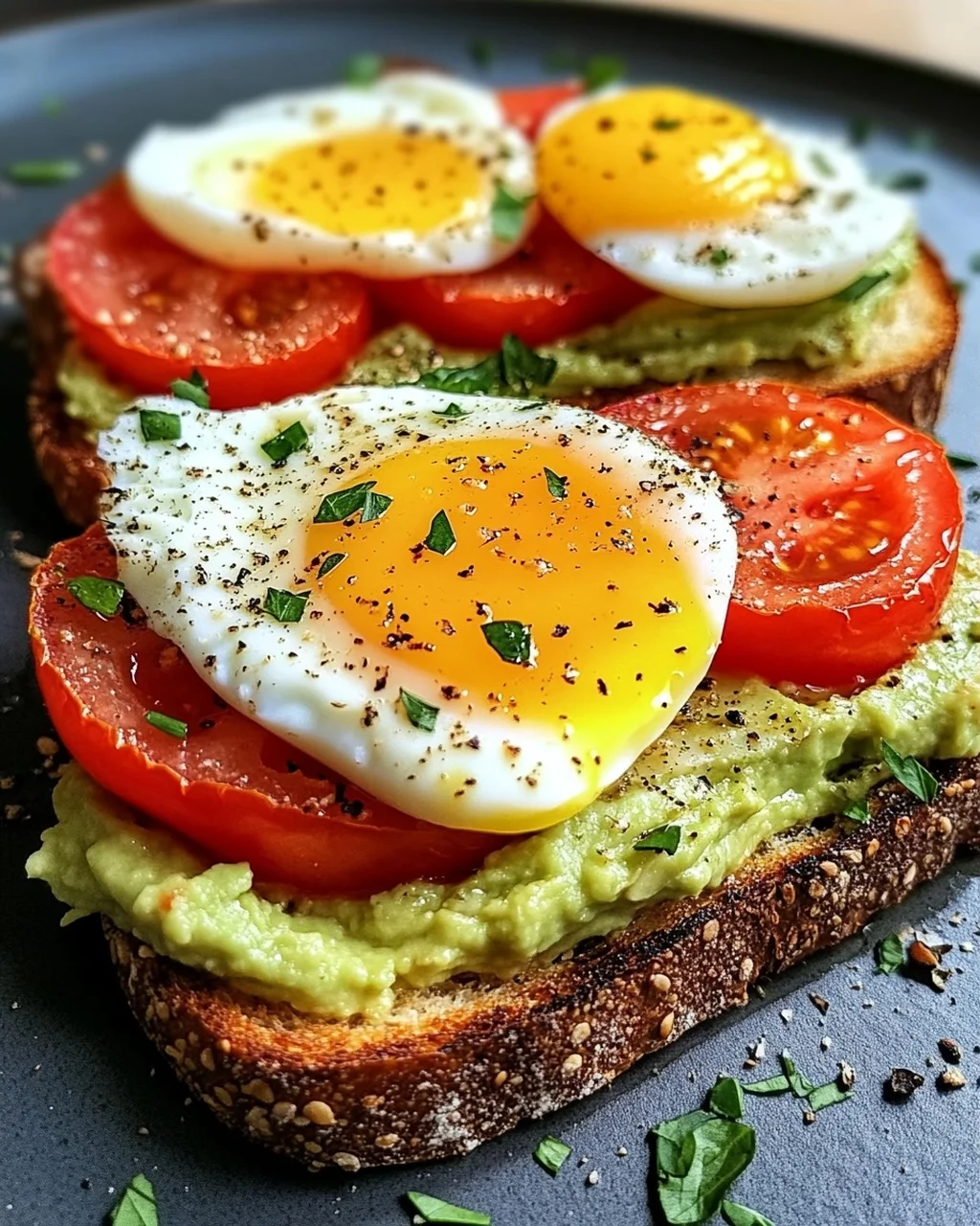 Avocado Toast mit Ei und Tomaten