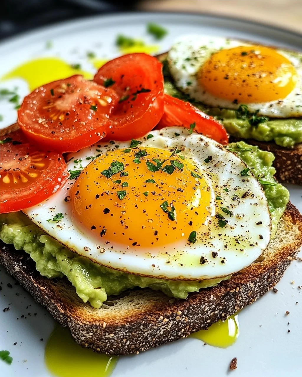 Avocado Toast mit Ei und Tomaten