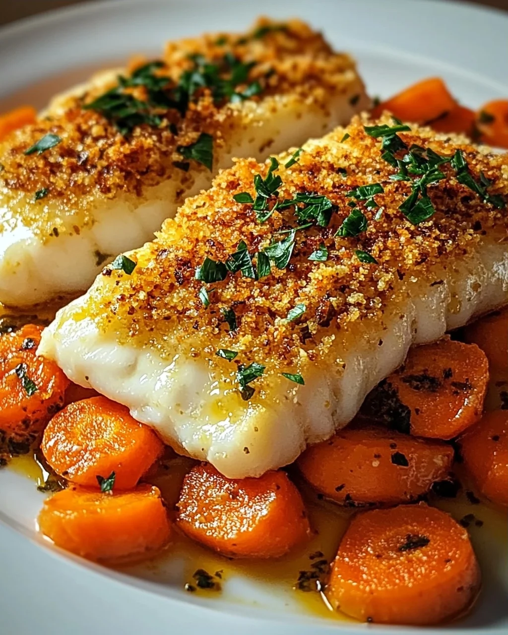 Baked Coalfish with Mustard Carrots