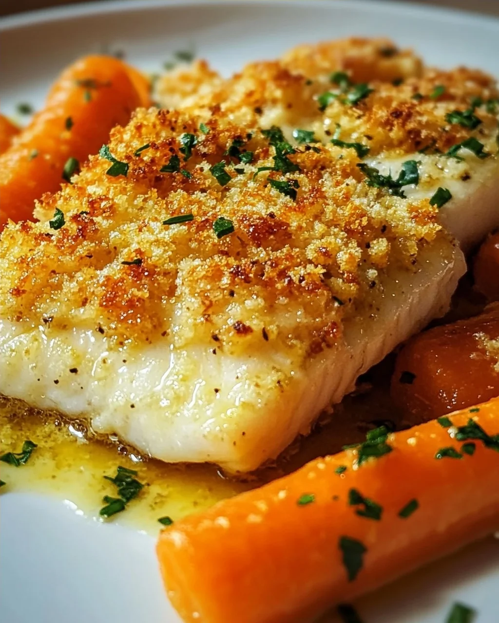 Baked Coalfish with Mustard Carrots