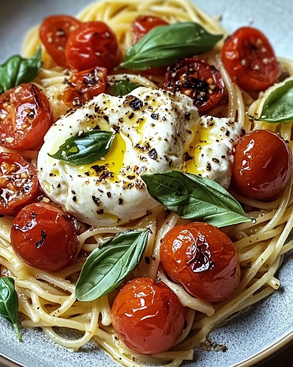 Burrata Pasta mit Tomaten aus dem Ofen