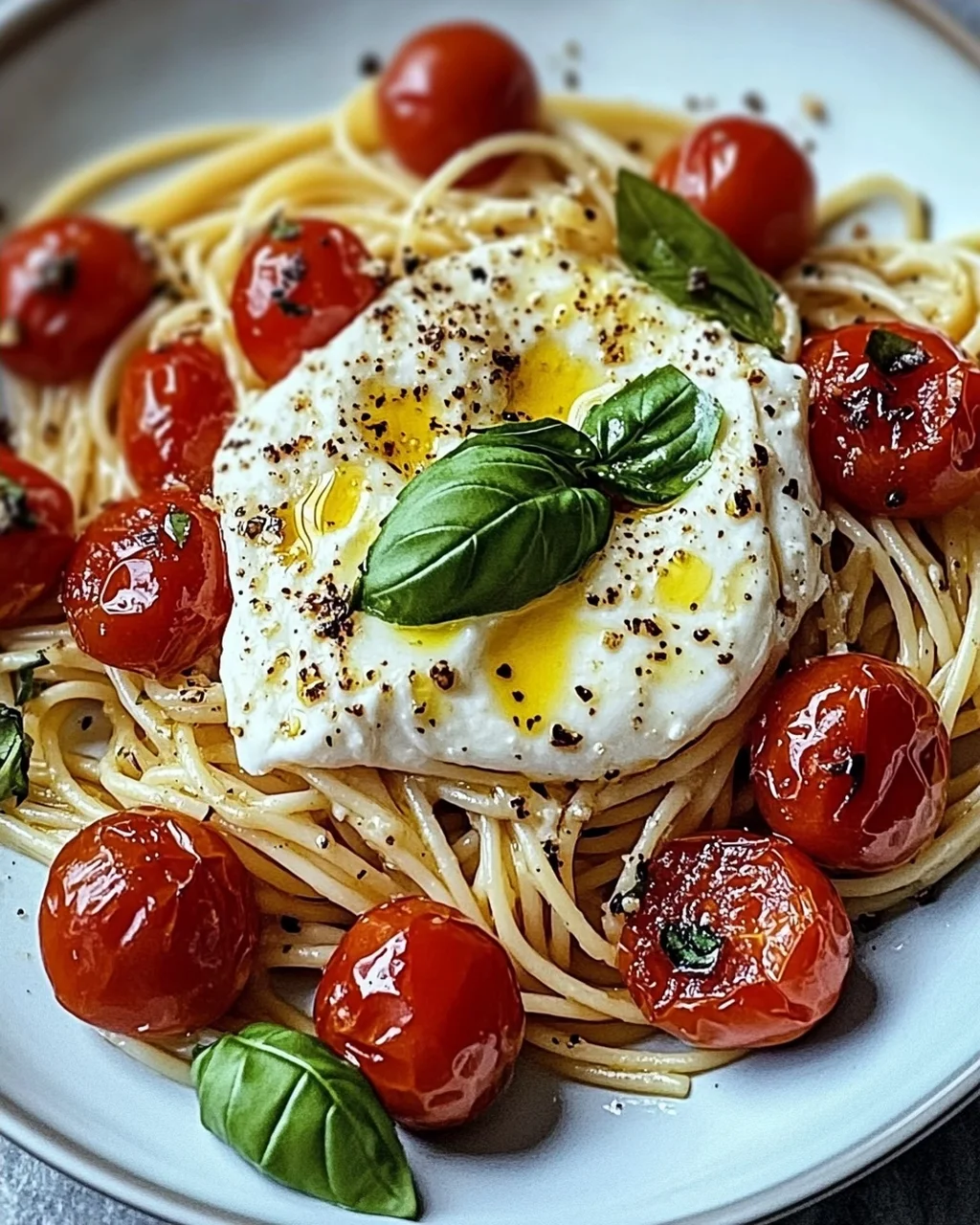Burrata Pasta mit Tomaten aus dem Ofen