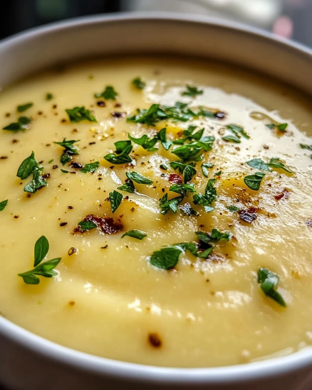 Cremige Kartoffelsuppe mit geröstetem Knoblauch Rezept