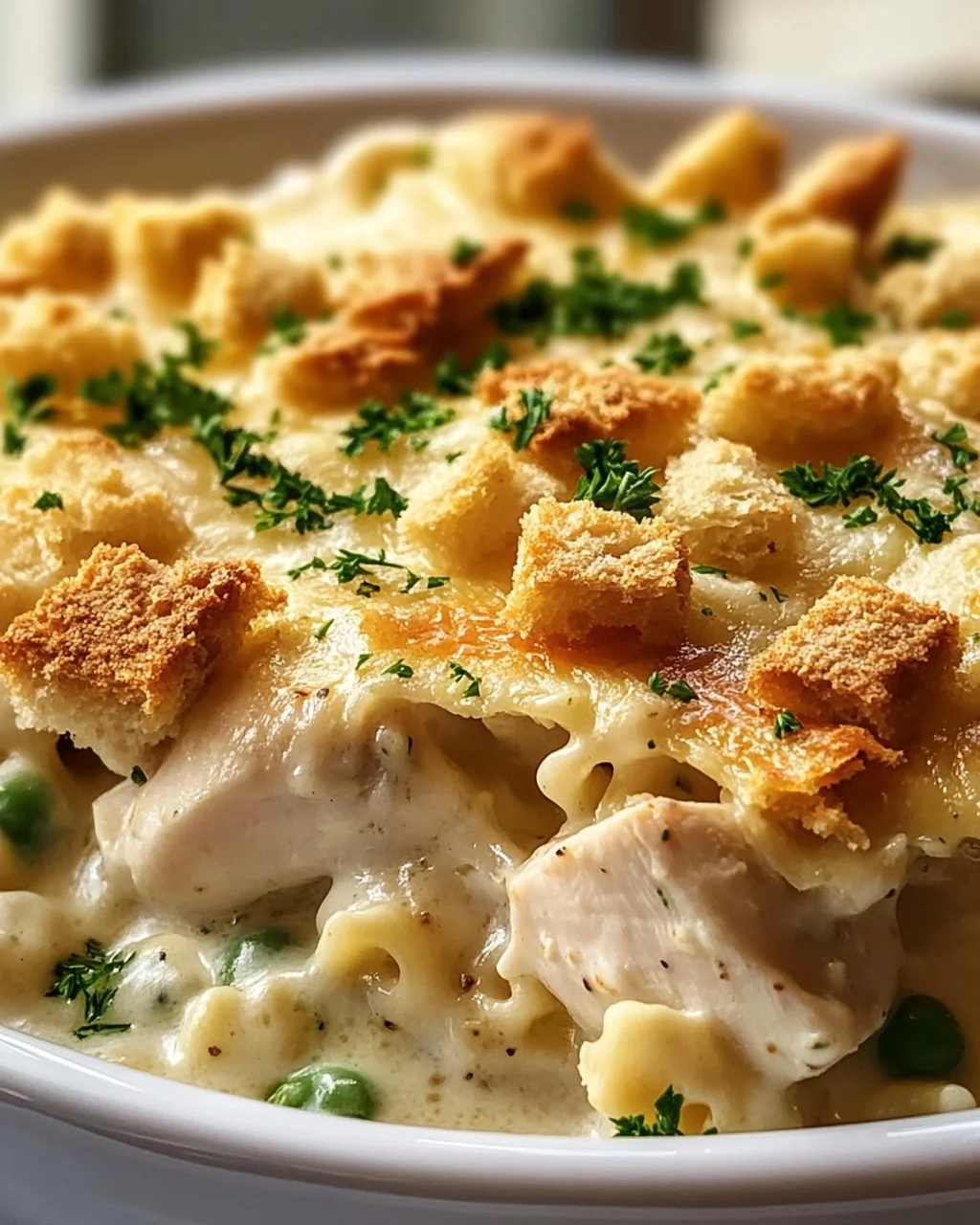 Cremiger Hähnchen Alfredo Auflauf mit buttriger Kruste