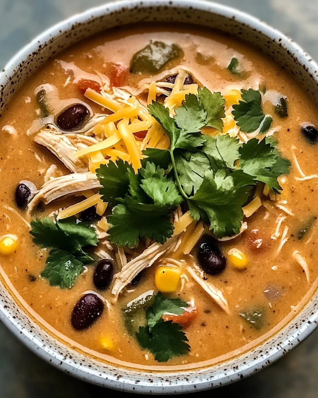 Einfache Hähnchen-, Poblano- und schwarze Bohnensuppe