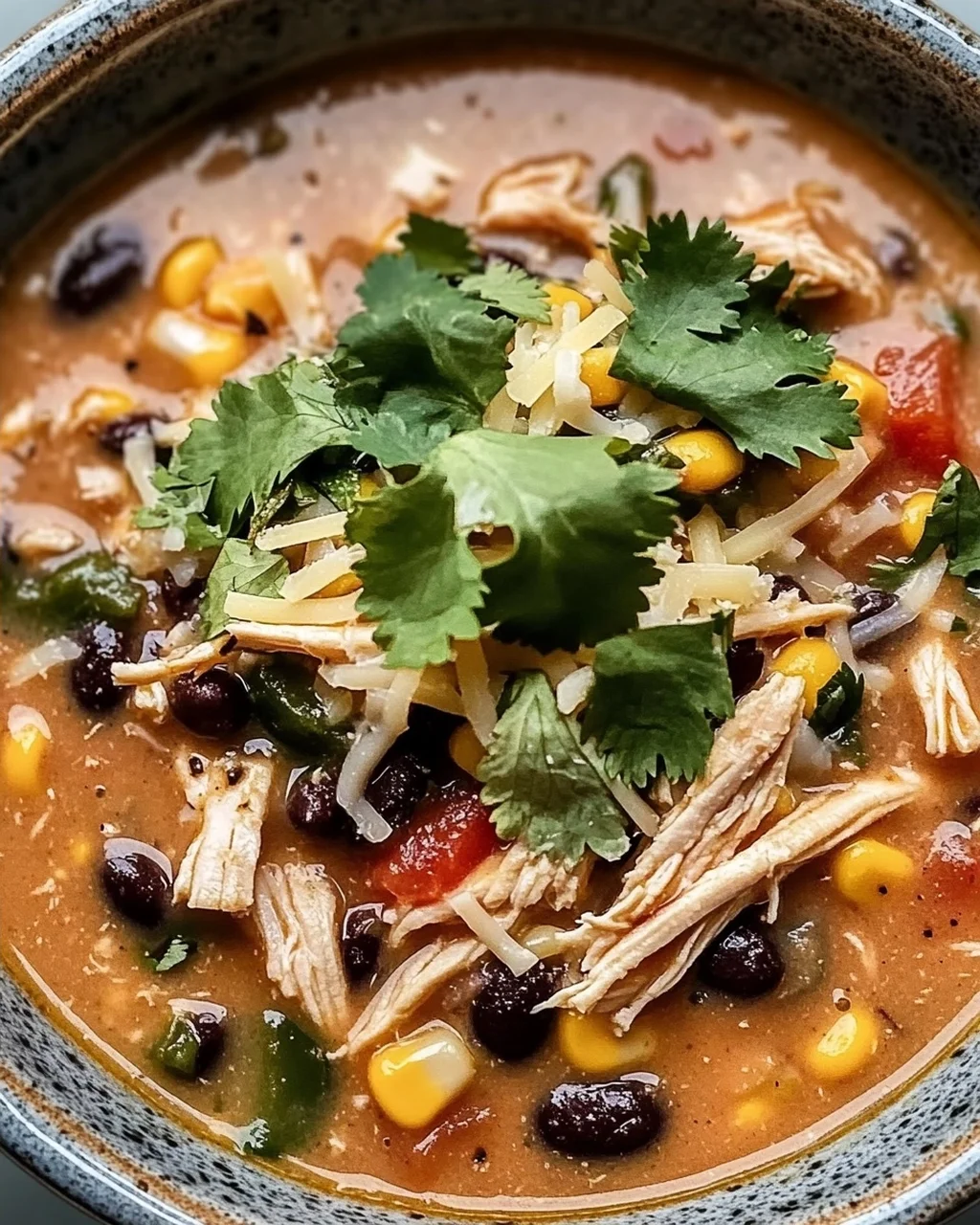 Einfache Hähnchen-, Poblano- und schwarze Bohnensuppe