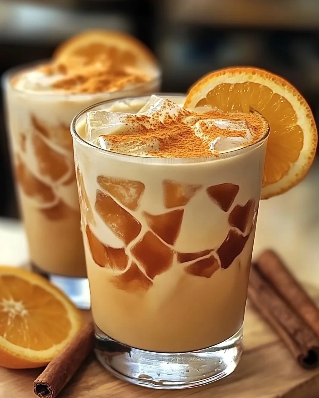 Erfrischender Eiskaffee mit Orange und Zimt für heiße Tage