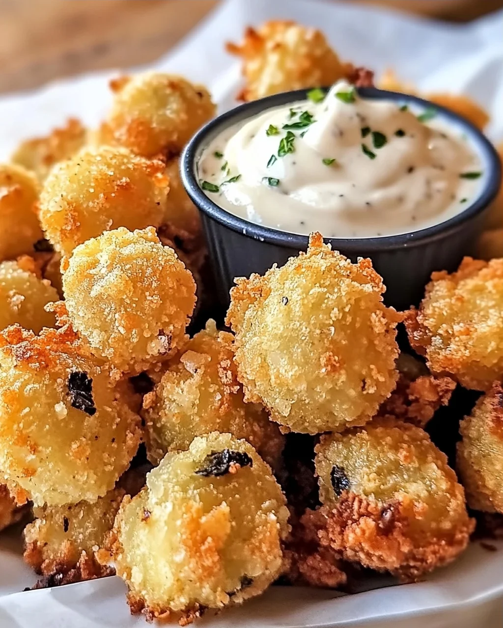 Frittierte Oliven mit Knoblauch-Aioli selbst gemacht