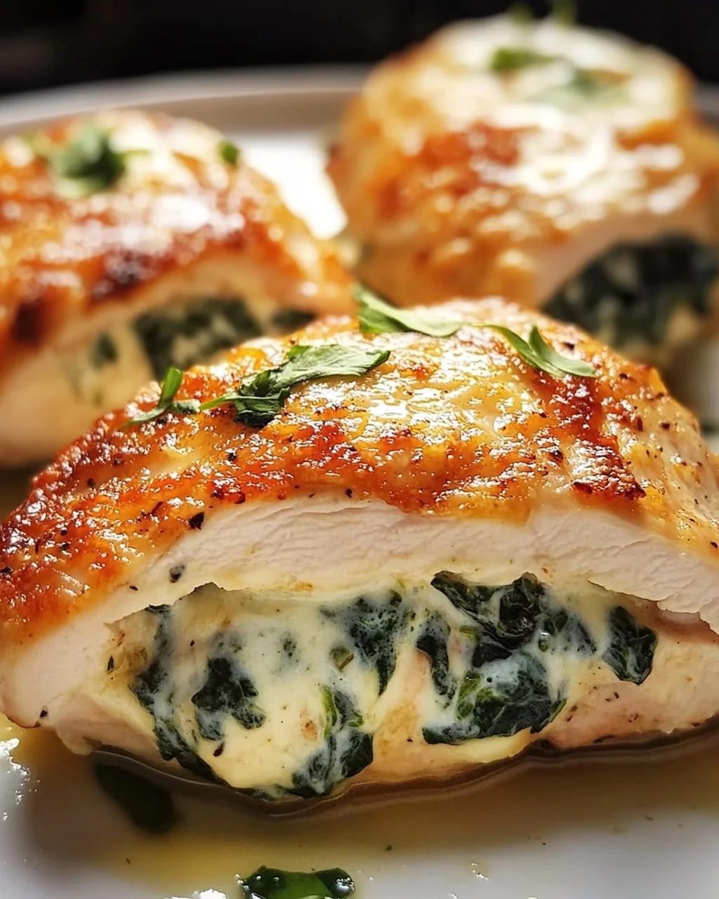 Gefüllte Hähnchenbrust mit Frischkäse und Spinat