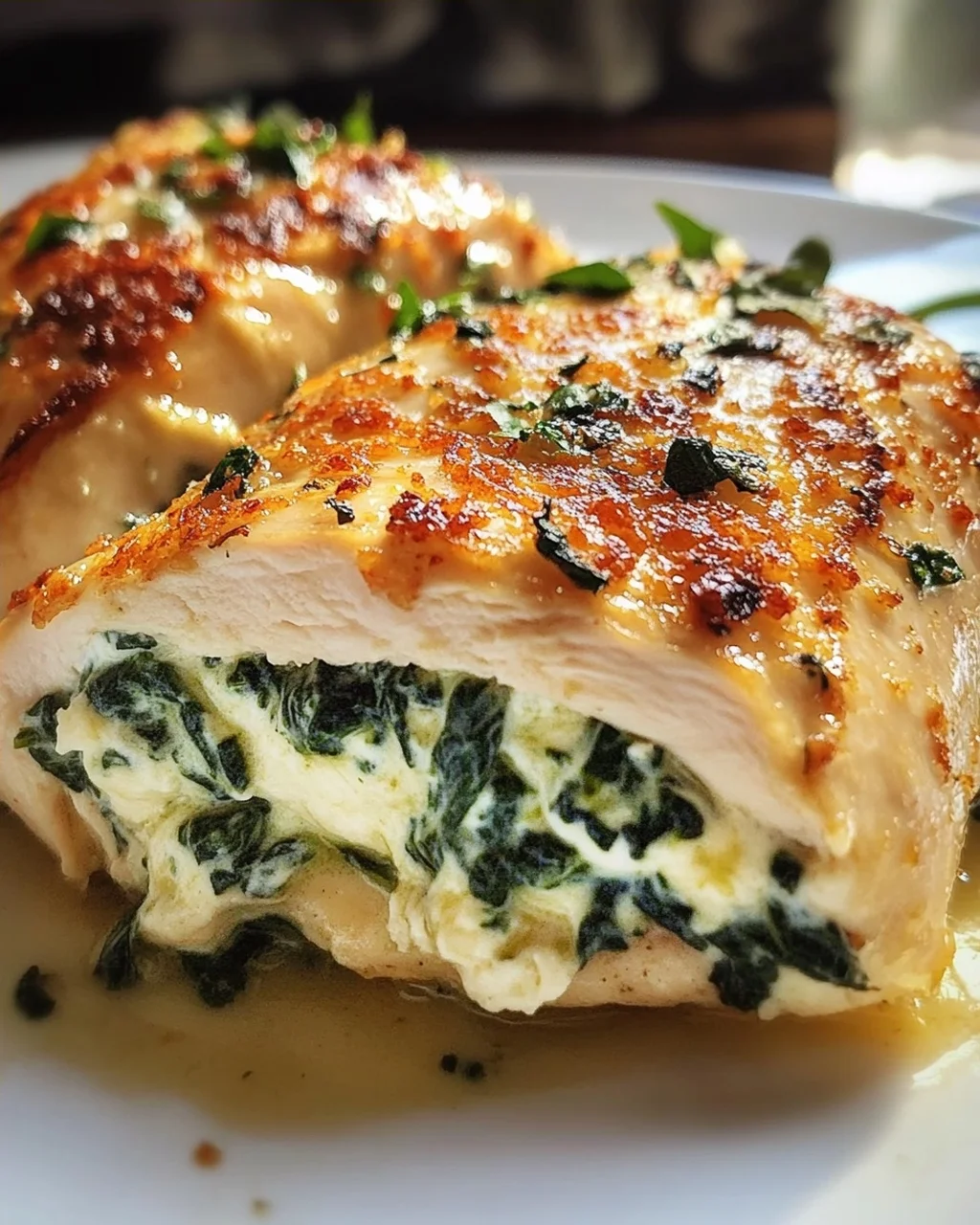 Gefüllte Hähnchenbrust mit Frischkäse und Spinat