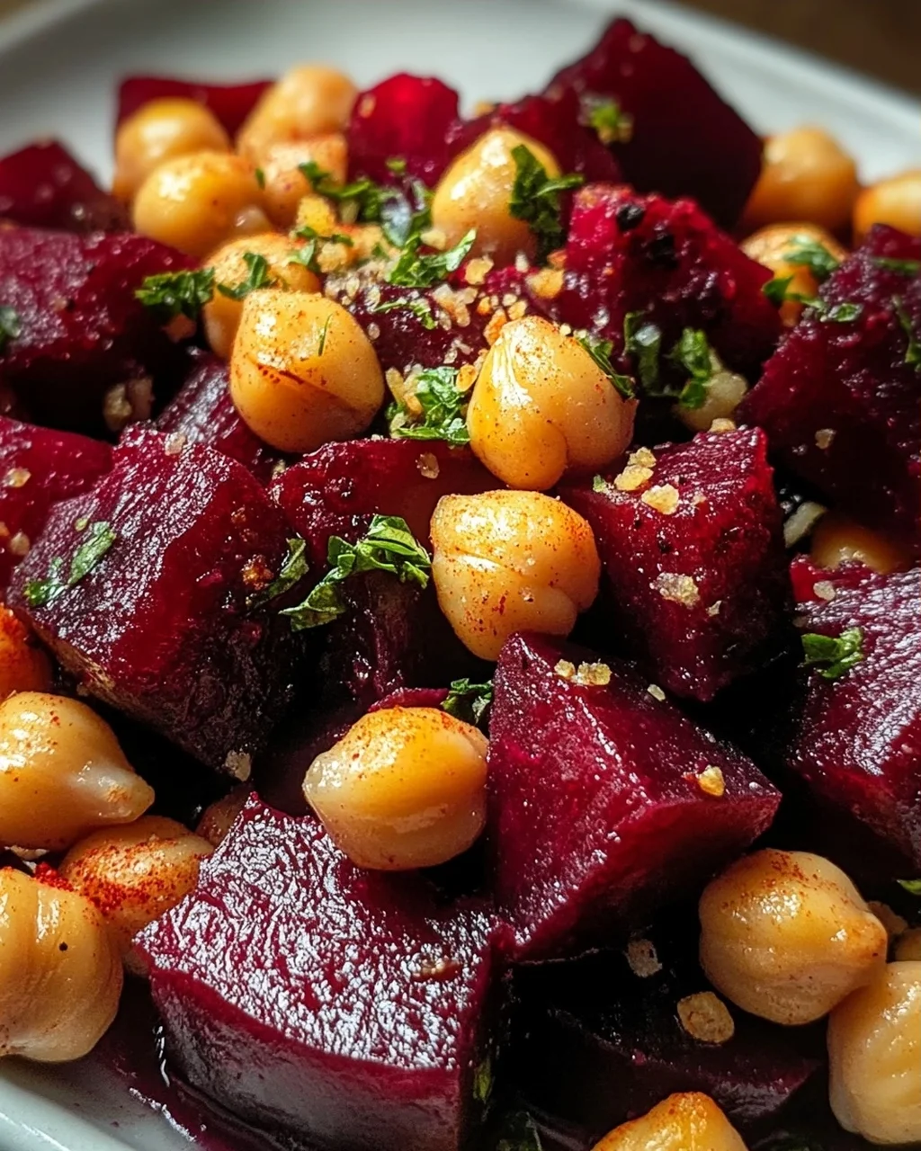 Geröstete Rote Bete mit Knoblauch & Kichererbsen