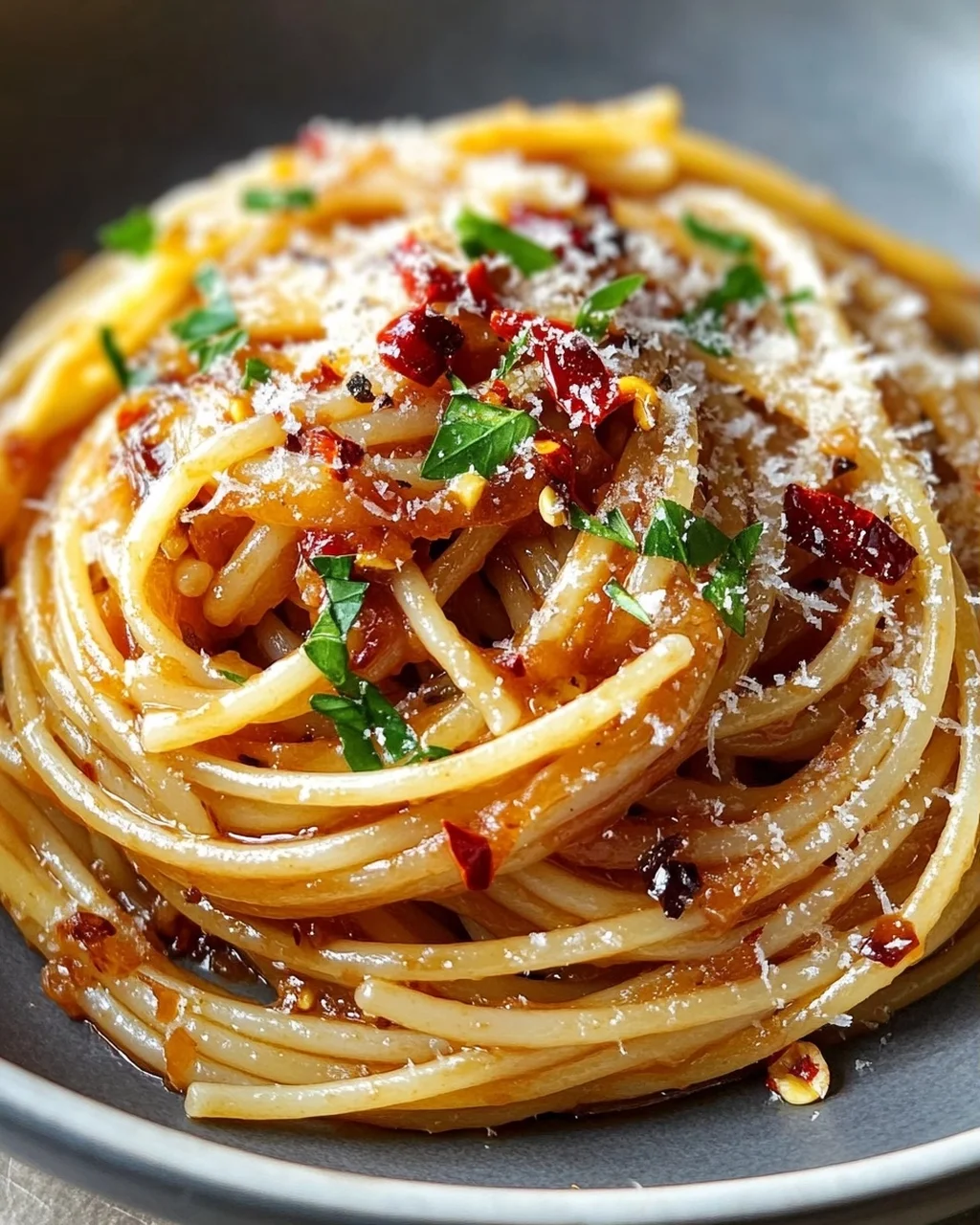 Karamellisierte Zwiebel Pasta mit Chiliöl – Ein Genuss!