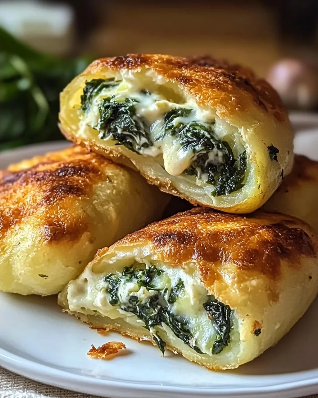 Kartoffeltaschen mit Spinat-Frischkäse-Füllung genießen!