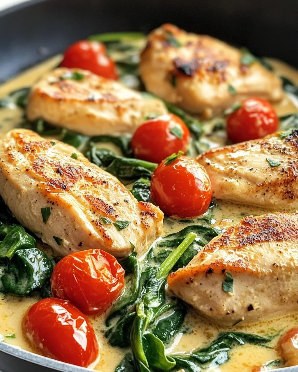 Keto Hähnchen Spinat Tomaten Pfanne: Cremiger Genuss mit Spinat & Tomaten