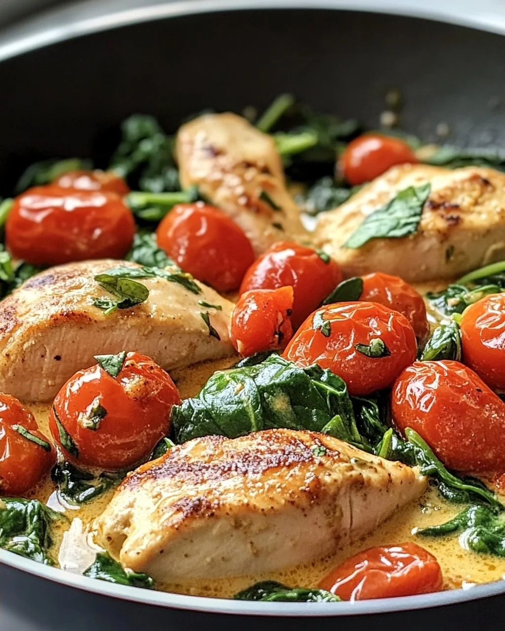 Keto Hähnchen Spinat Tomaten Pfanne: Cremiger Genuss mit Spinat & Tomaten