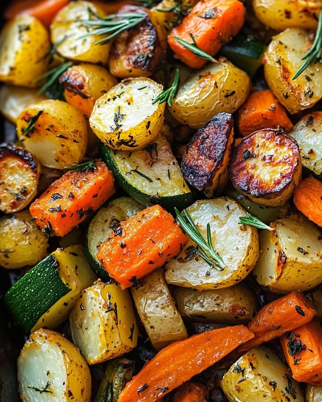 Knoblauch-Kräuter Ofengemüse: Kartoffeln, Karotten & Zucchini