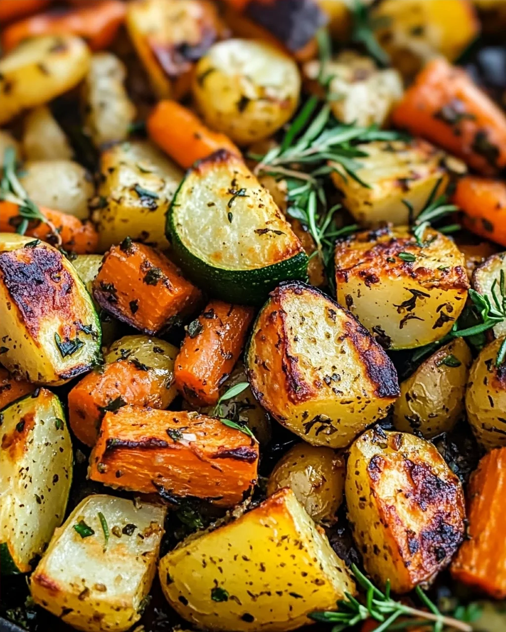 Knoblauch-Kräuter Ofengemüse: Kartoffeln, Karotten & Zucchini