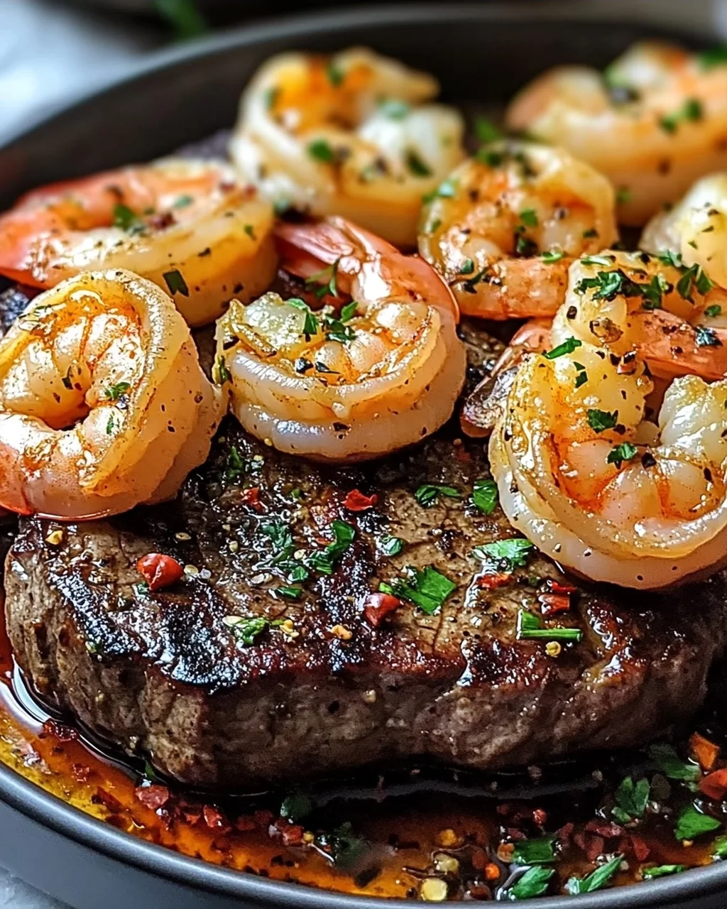 Knoblauchbutter Garnelen und Steak für dein Date Night