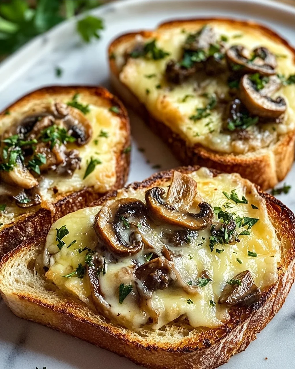 Knusprige Käse-Beef-Champignon-Knoblauch-Toasts Rezept