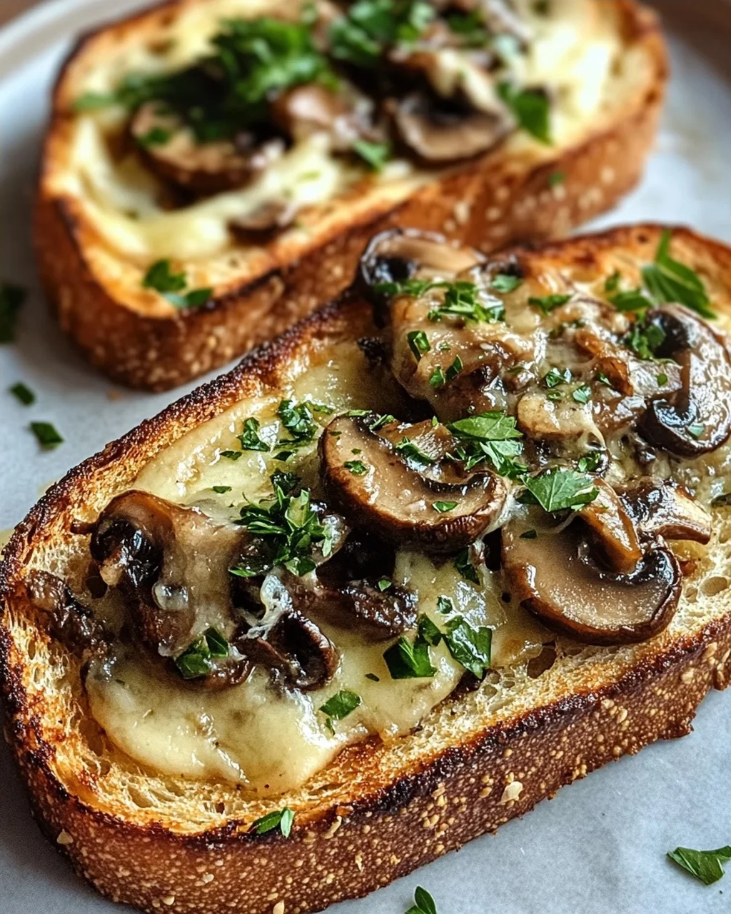 Knusprige Käse-Beef-Champignon-Knoblauch-Toasts Rezept