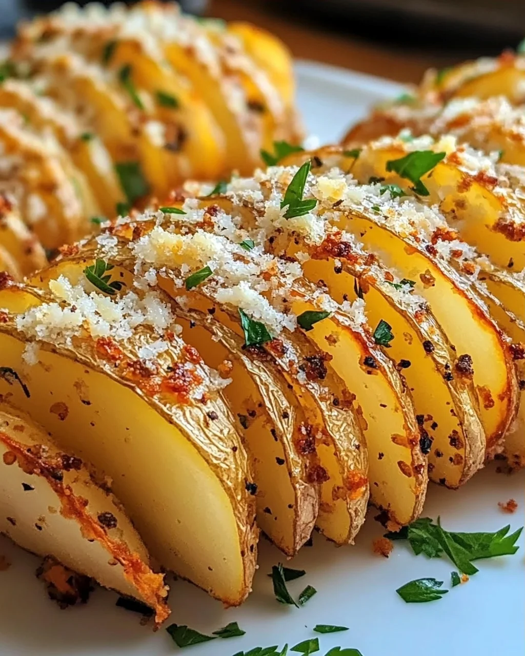 Knusprige Knoblauchbutter-Akkordeon-Kartoffeln genießen