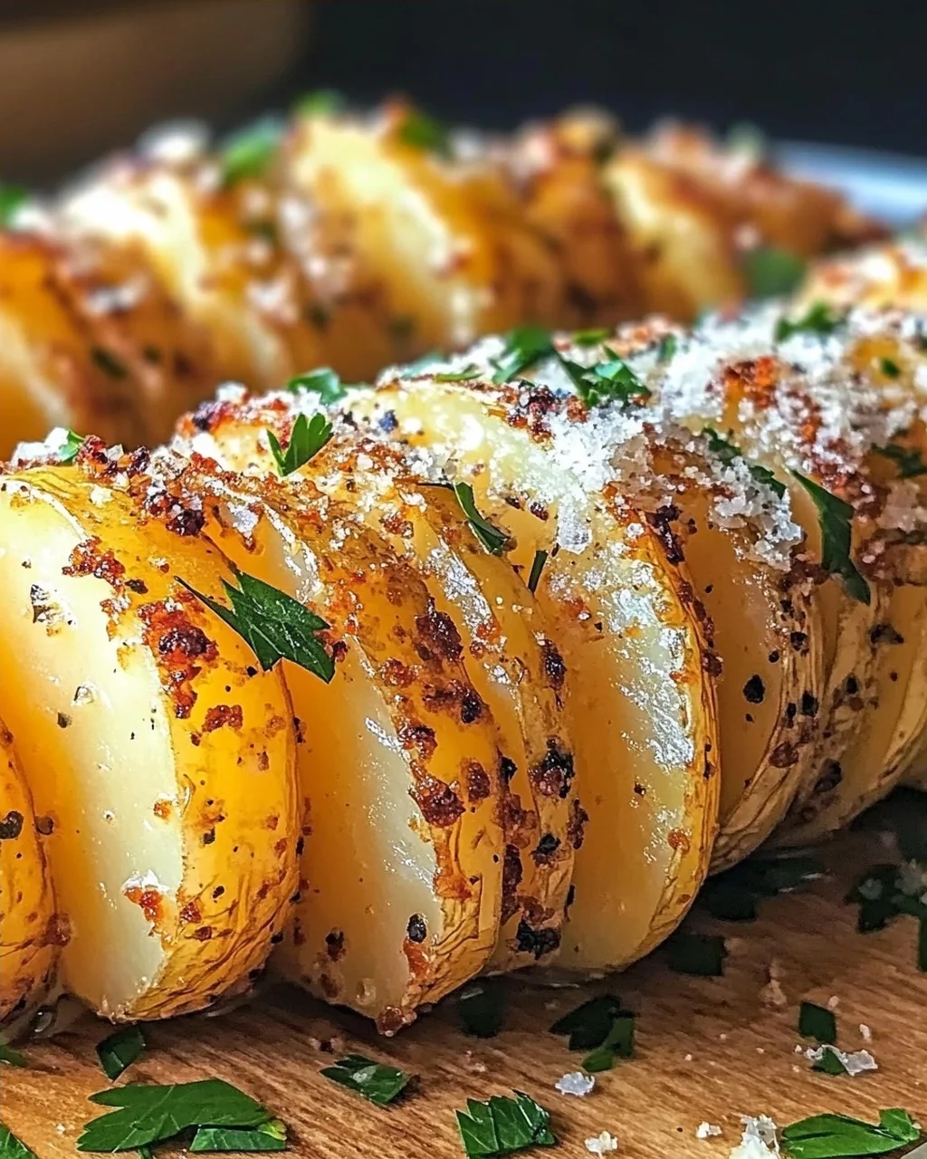 Knusprige Knoblauchbutter-Akkordeon-Kartoffeln genießen