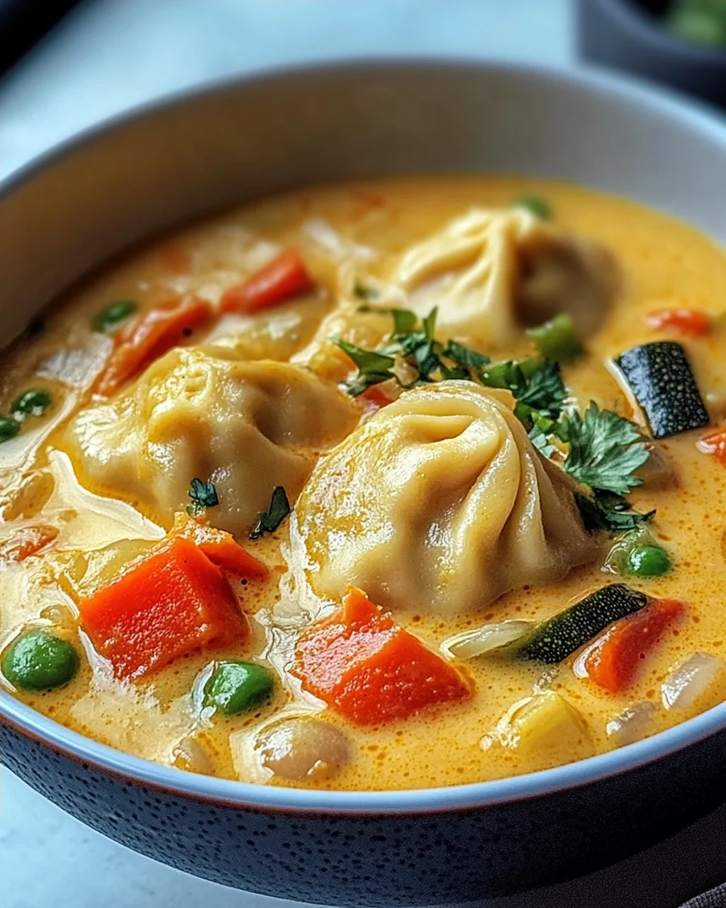 Kokos Curry Suppe mit Dumplings