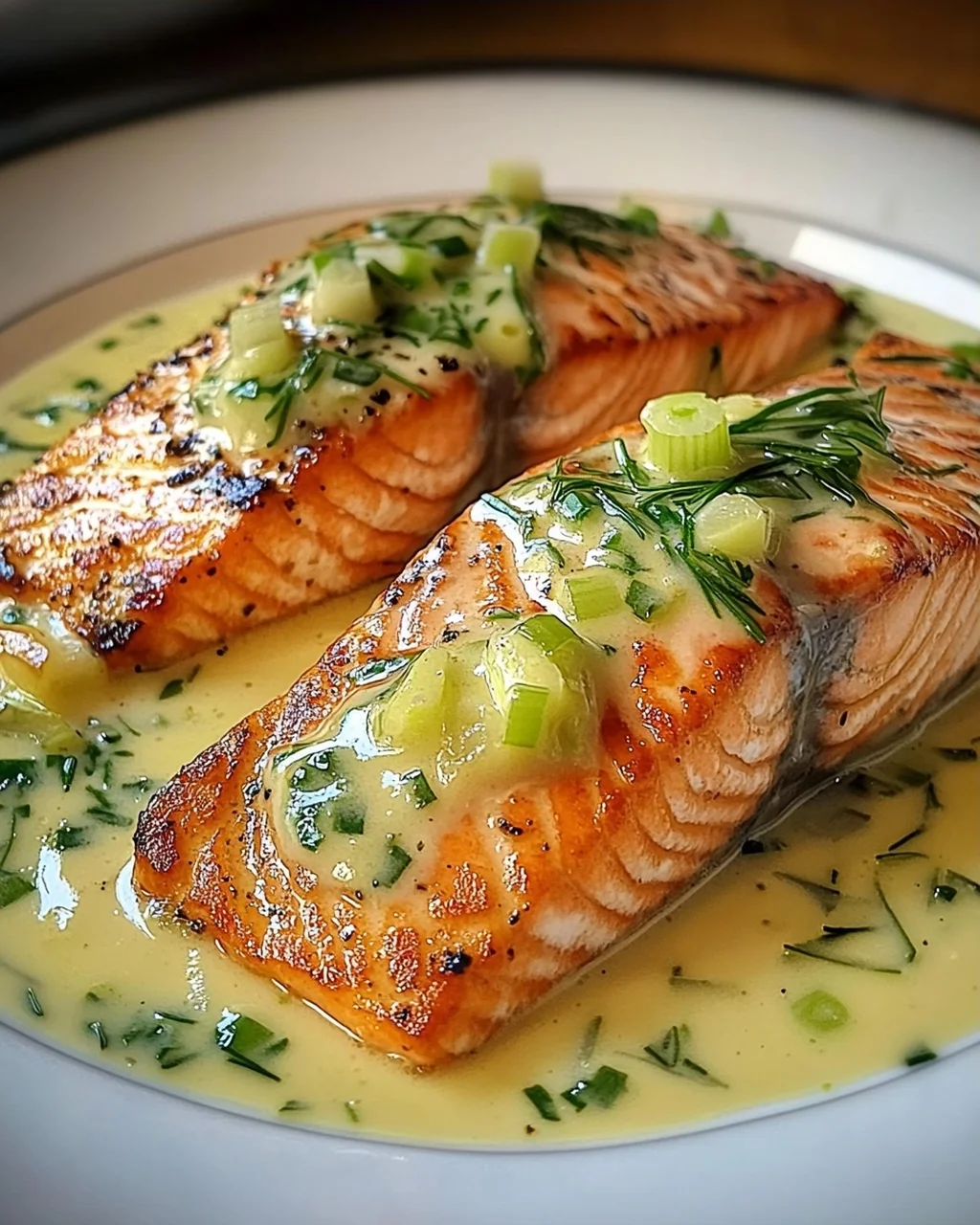 Lachs in Frühlingszwiebel-Sahnesoße