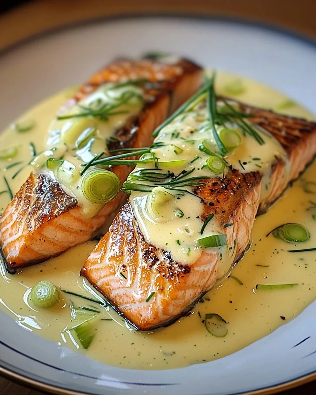 Lachs in Frühlingszwiebel-Sahnesoße