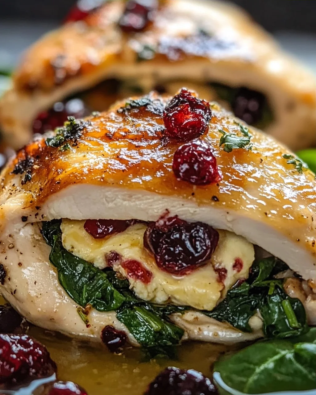 Leckeres gefülltes Hähnchen mit Brie, Spinat & Preiselbeere