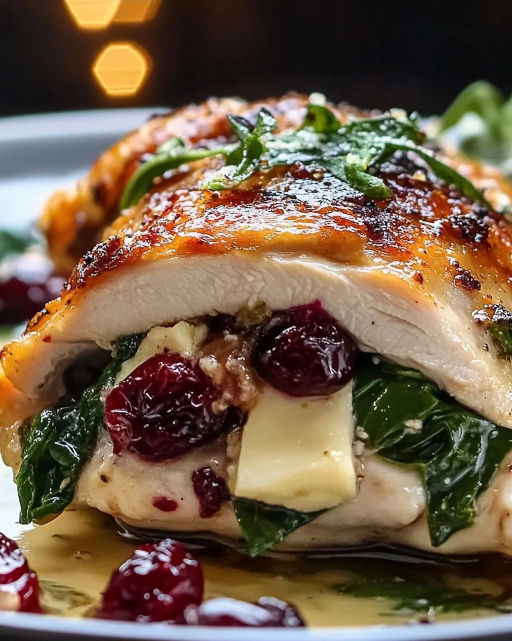 Leckeres gefülltes Hähnchen mit Brie, Spinat & Preiselbeere