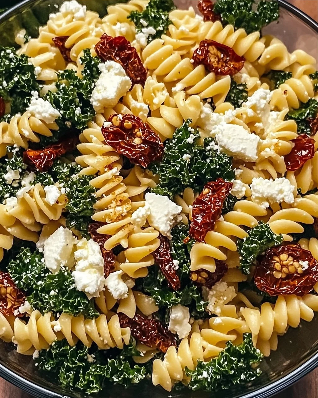 Mediterraner Nudelsalat mit Grünkohl und Feta