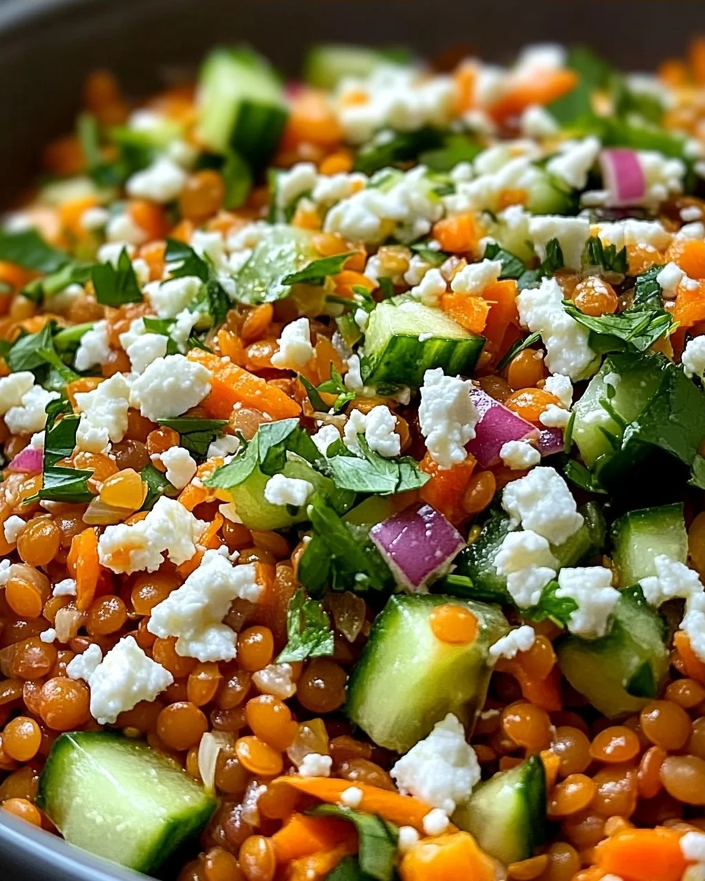 Orientalischer Rote Linsensalat mit Feta einfach genießen!