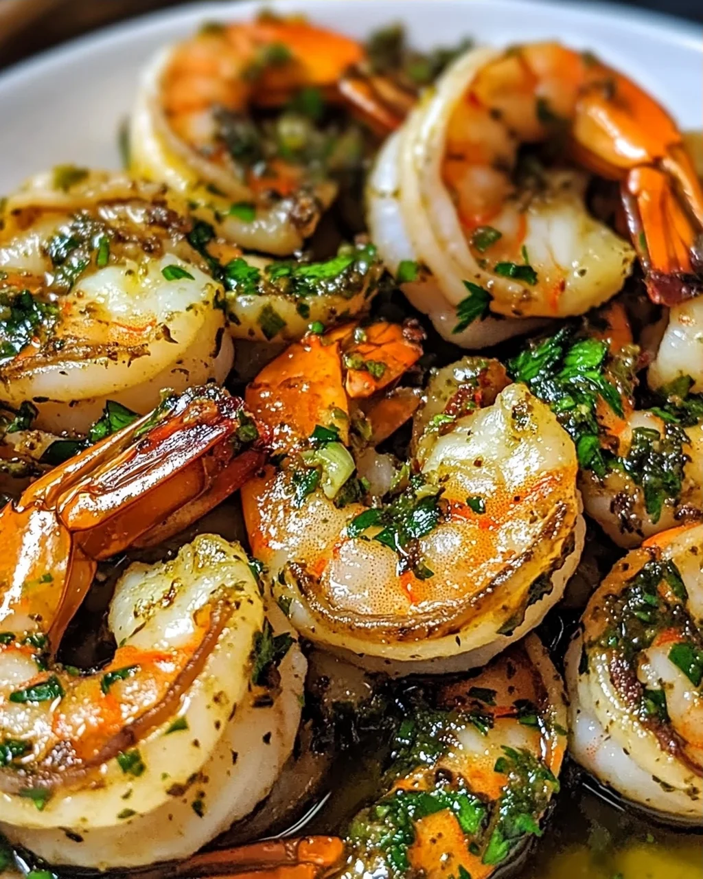 Pfanne gebratene Chimichurri-Garnelen für Genuss