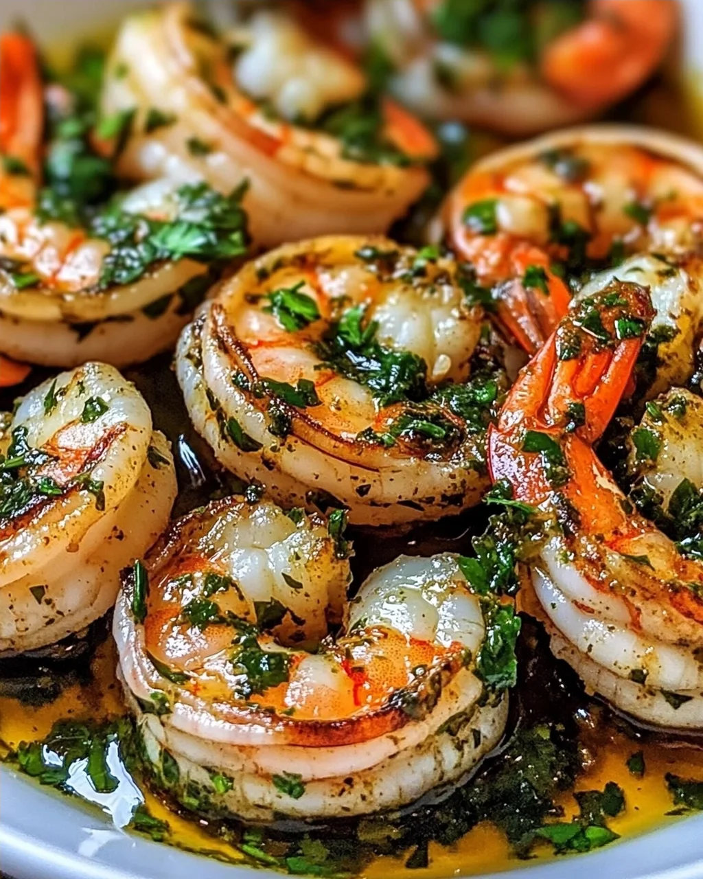 Pfanne gebratene Chimichurri-Garnelen für Genuss