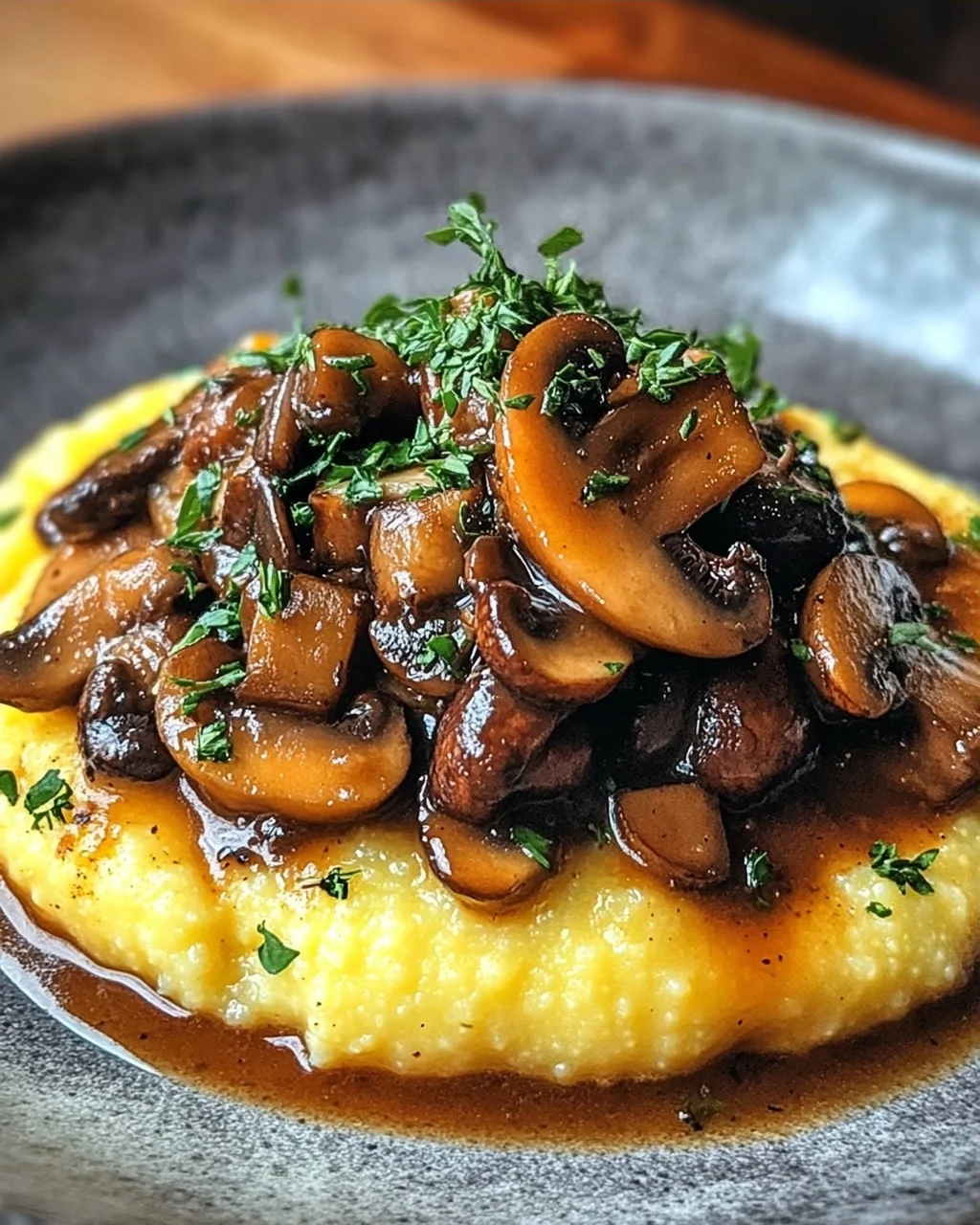 Pilzragout auf Parmesan-Polenta