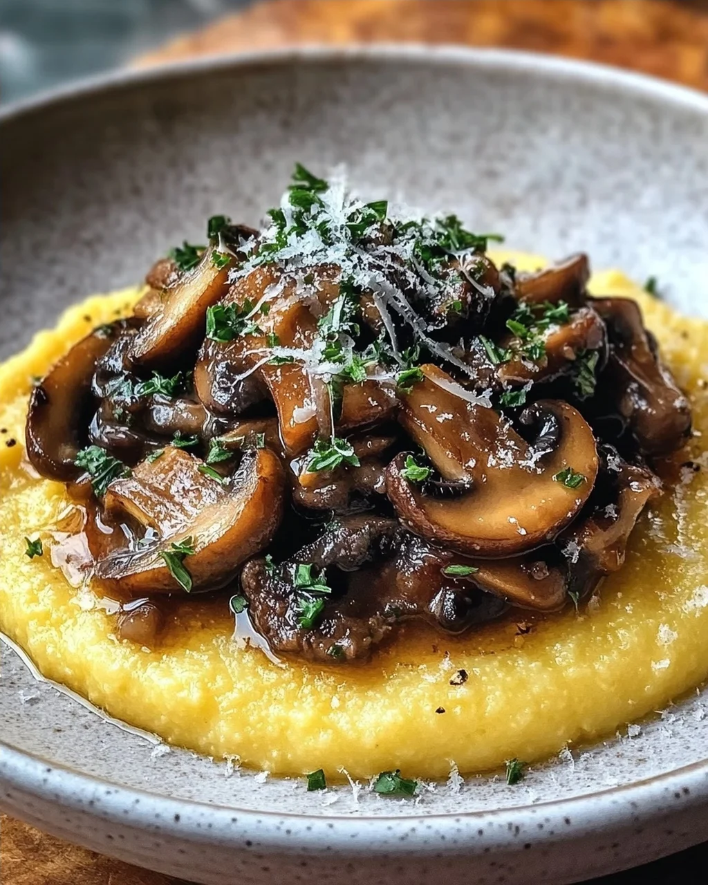 Pilzragout auf Parmesan-Polenta