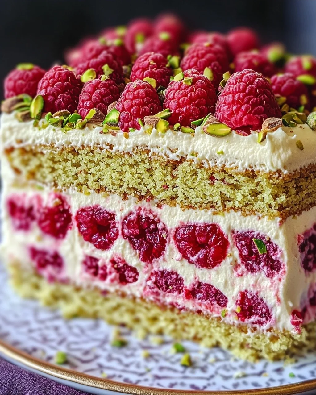 Pistazien-Himbeer-Torte mit Mascarpone-Creme