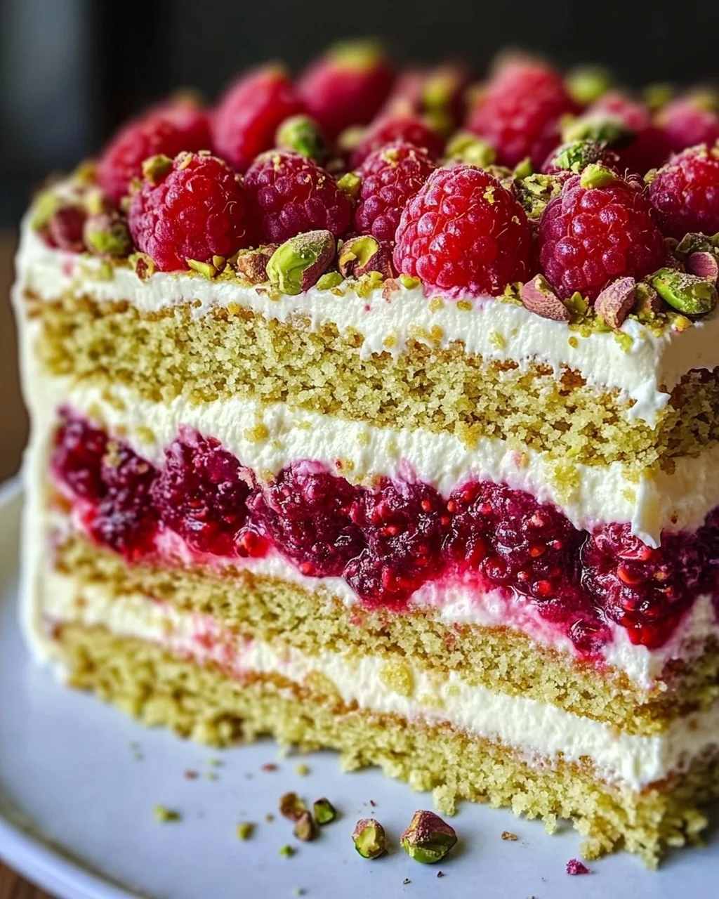 Pistazien-Himbeer-Torte mit Mascarpone-Creme