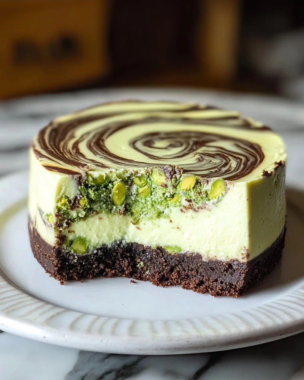 Pistazien Swirl Cheesecake mit Schoko-Keks-Boden Rezept