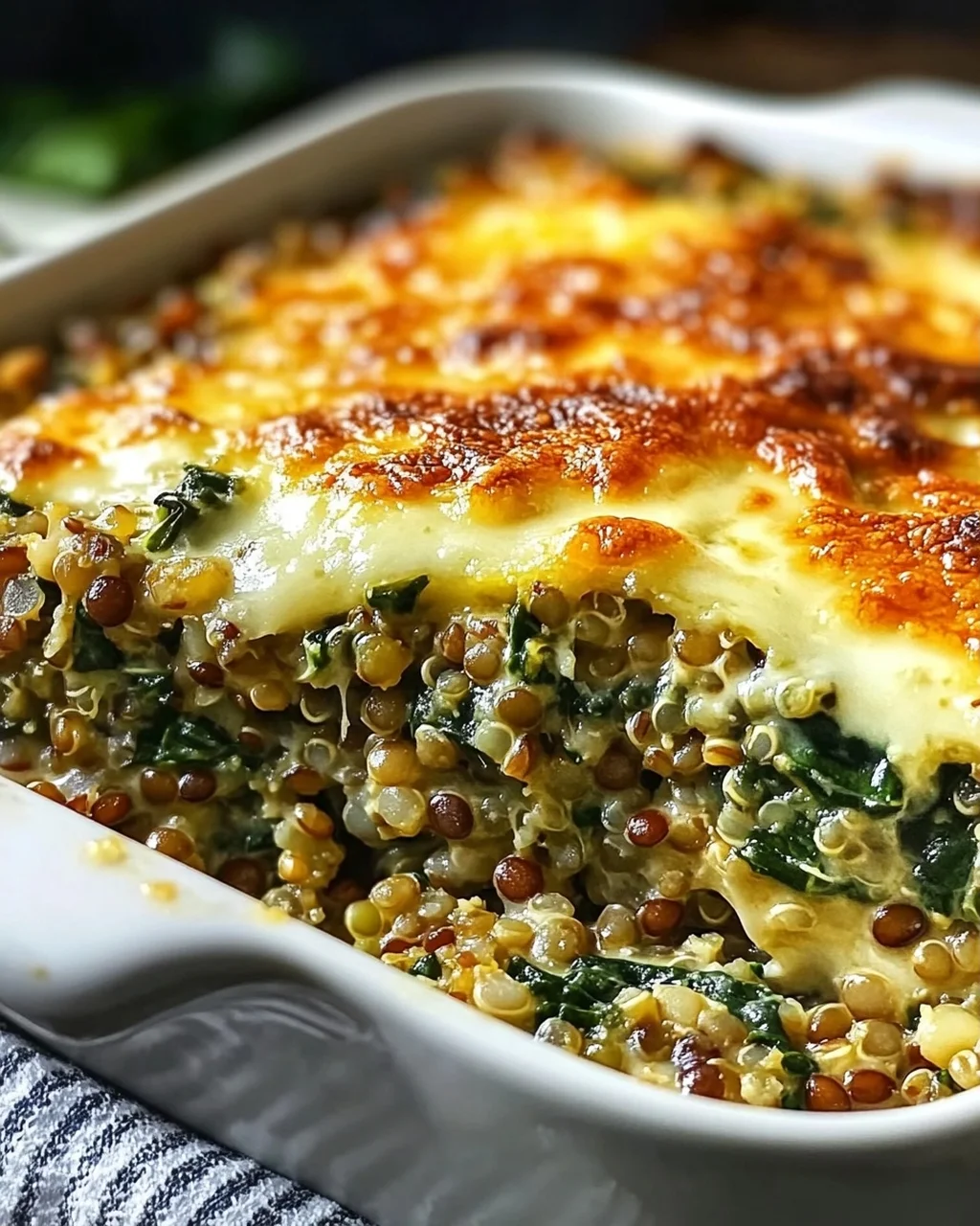 Quinoa Linsen Spinat Auflauf