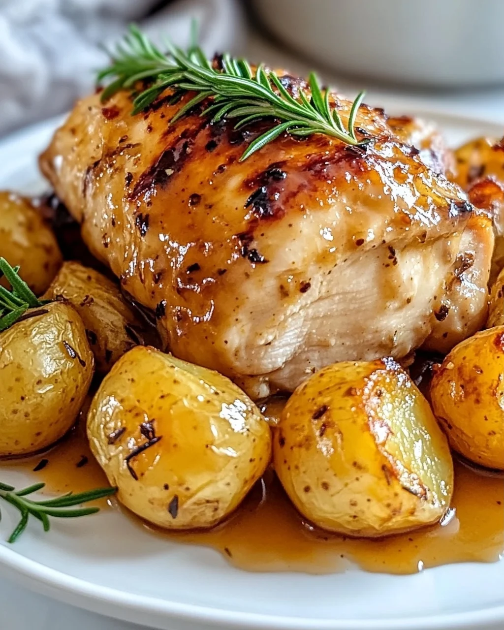 Saftiges Honig-Senf Hähnchen mit knusprigen Rosmarinkartoffeln