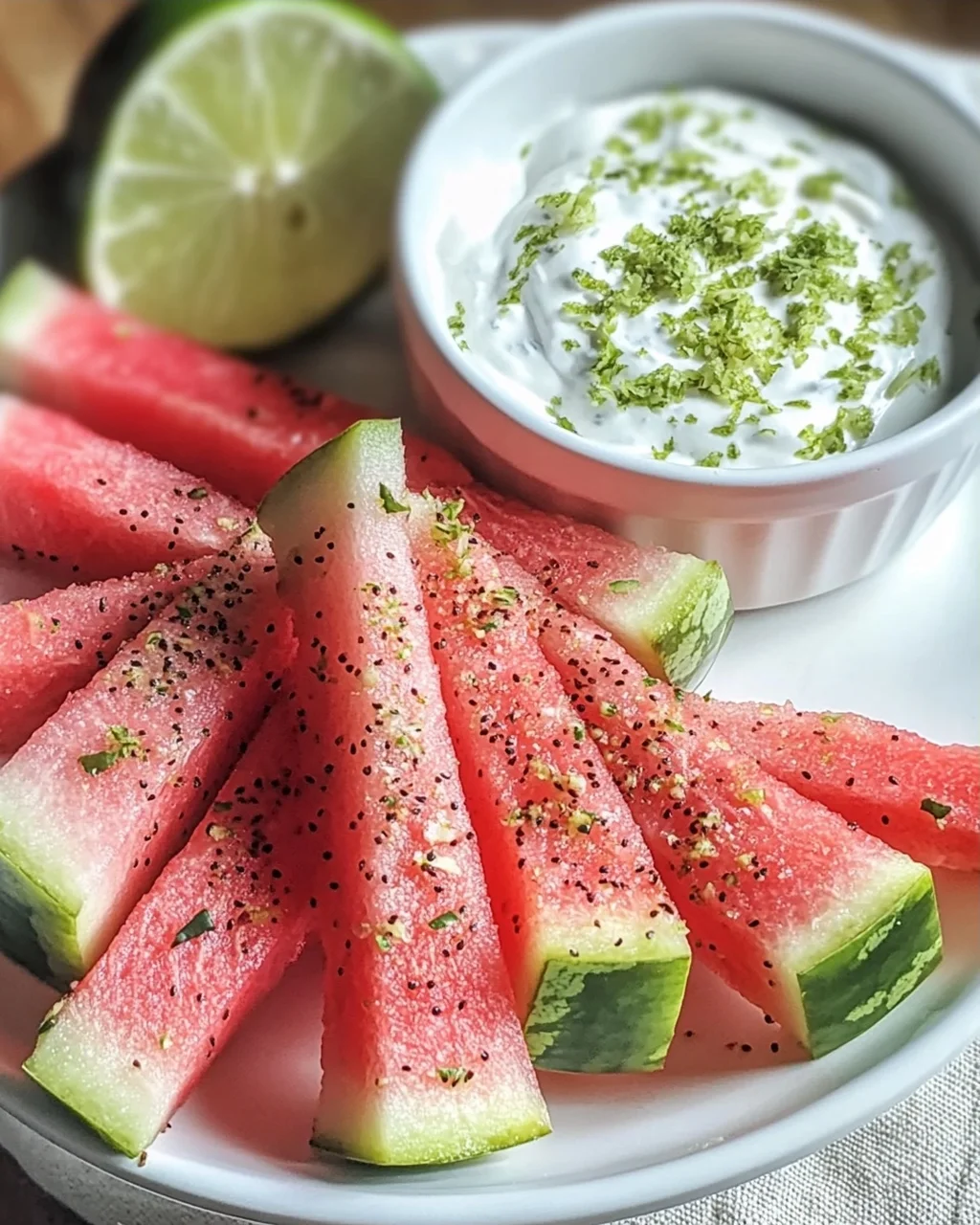 Scharfe Wassermelonen-Pommes mit Kokos-Limetten-Dip
