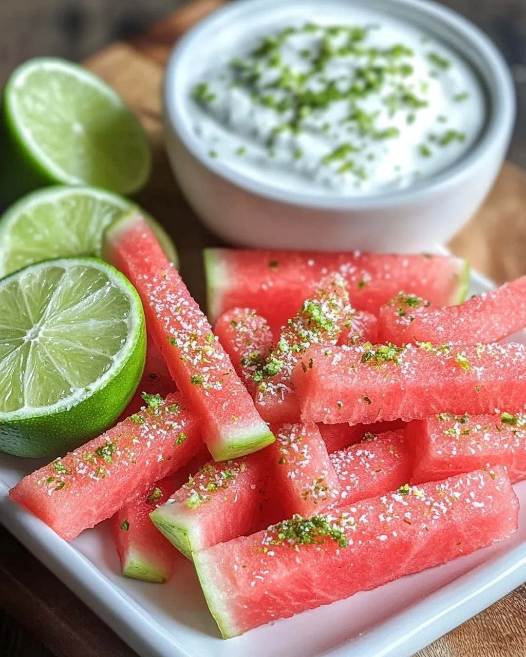Scharfe Wassermelonen-Pommes mit Kokos-Limetten-Dip