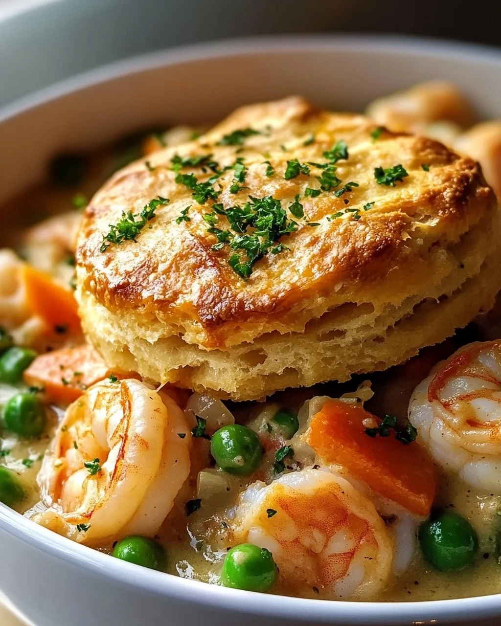 Slow Cooker Cheddar Bay Biscuit Seafood Pot Pie Rezept