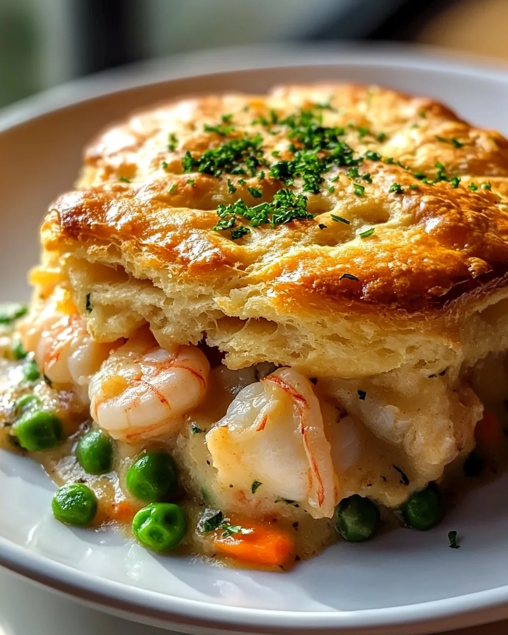 Slow Cooker Cheddar Bay Biscuit Seafood Pot Pie Rezept