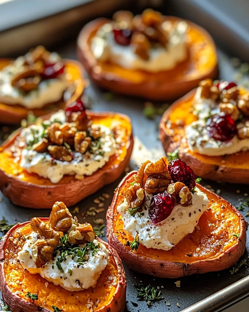 Unwiderstehliche Geröstete Süßkartoffel-Scheiben mit Ricotta und Walnüssen