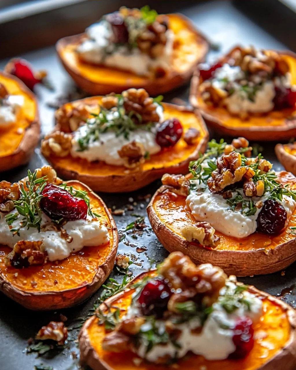Unwiderstehliche Geröstete Süßkartoffel-Scheiben mit Ricotta und Walnüssen